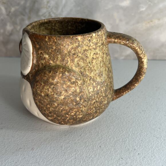Studio Art Pottery Mug Owl Brown Speckled Hand Painted Matte Unmarked - Picture 4 of 11